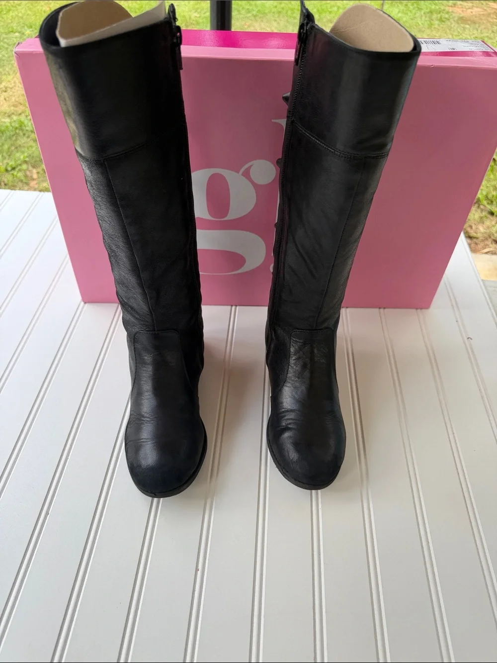Gianni Bini Black Leather Knee-High Zip Boots
